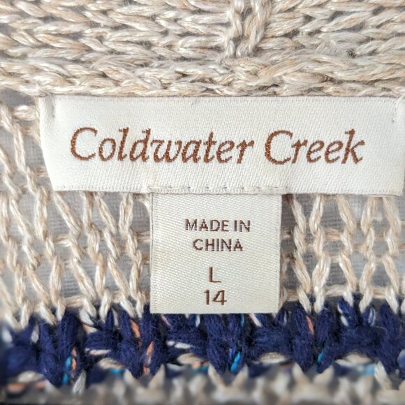 COLDWATER CREEK Open Front Linen Blend Knit Short Sleeve Cardigan L Stripes - Picture 2 of 7